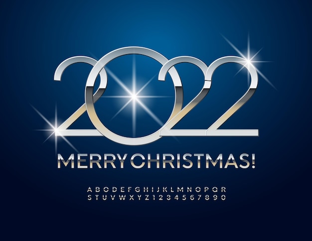 Vector luxury Greeting Card Merry Christmas 2022 Silver Elegant Alphabet Letters and Numbers set