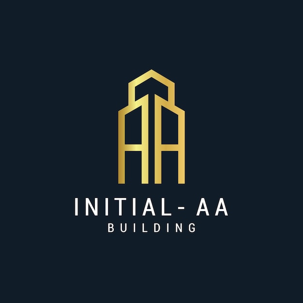 Vector vector luxury letter a and a building with gold color logo template