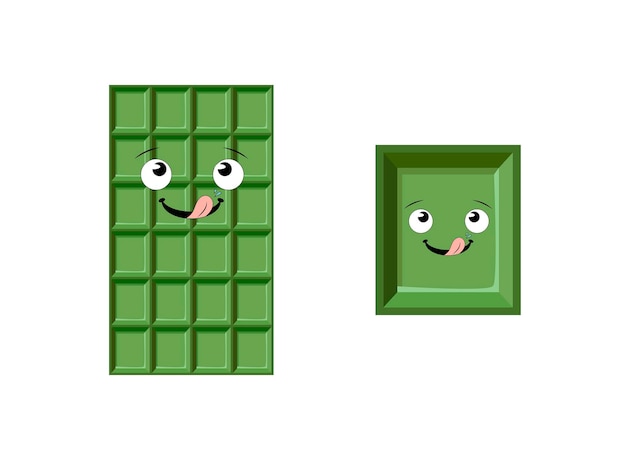 Vector Macha Chocolate with Funny Face Illustration Green Chocolate Bar Isolated