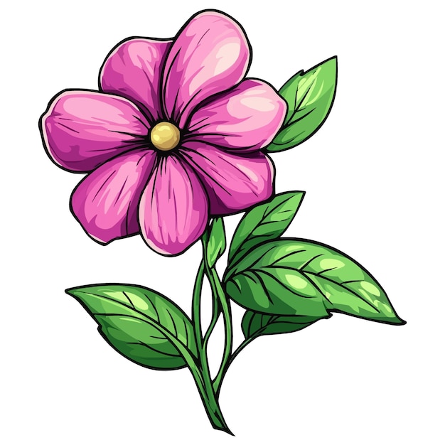 vector magenta dahlia flower clipart with green leaves on the stem