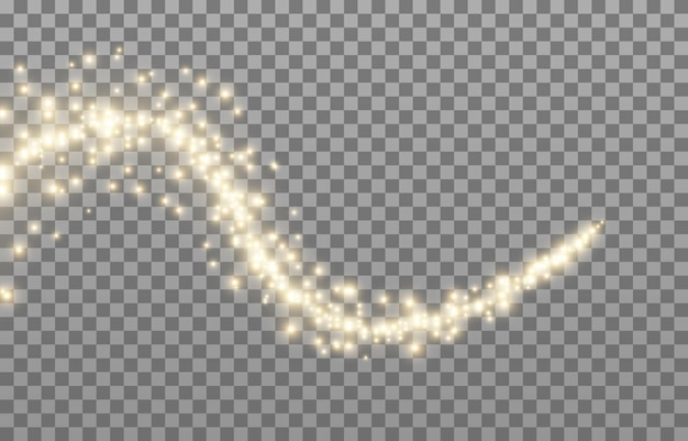 Vector magical light png. Glowing dust on an isolated transparent background. Gold dust png.