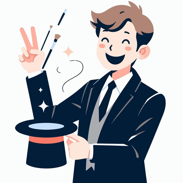 Vector vector magician with a simple flat design style and white background