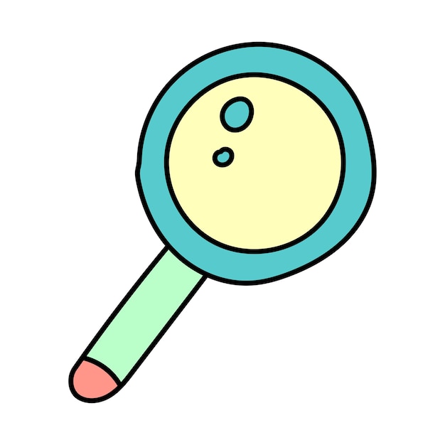 Vector magnifying glass hand-drawn in doodle cartoon style.