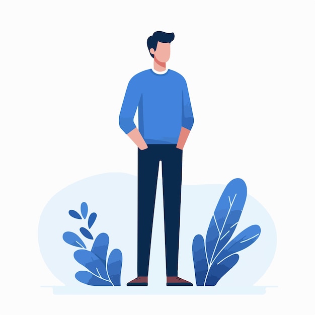 Vector male character standing with a simple and minimalist flat design style