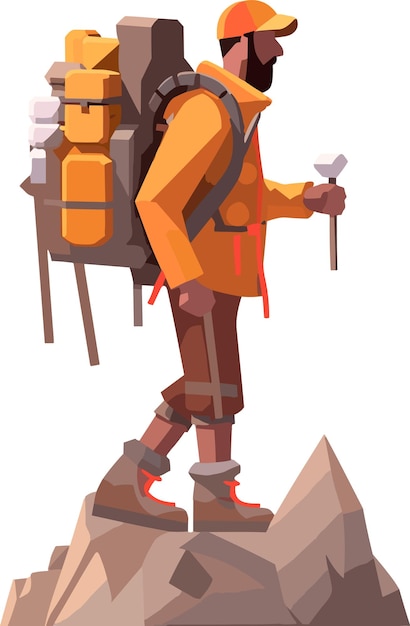 Vector man adventurer climbing on mountain