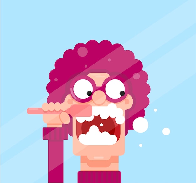 Vector man brushing his teeth illustration