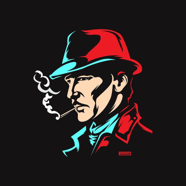 Vector vector of a man in a hat smoking a cigar retro style vector illustration of noir man