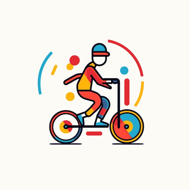 Vector of a man riding a colorful bike surrounded by vibrant circles