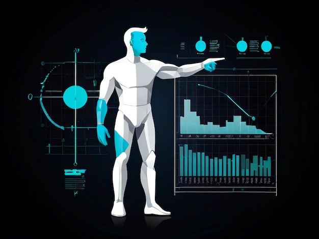 Vector vector man showing a diagram with pointer isolated