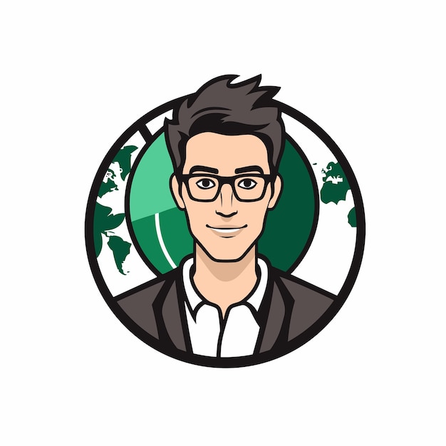 Vector of a man wearing glasses in a circular shape