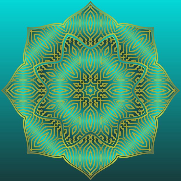 Vector mandala in green black combination with yellow gold outline