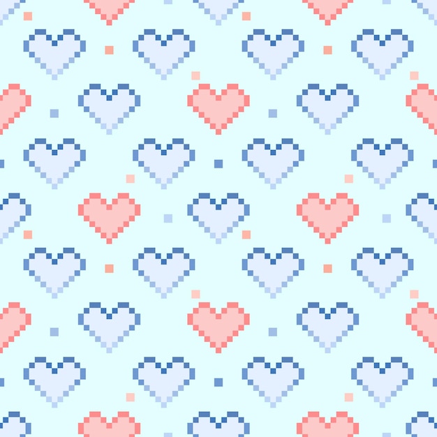 Vector Many hearts on blue background Pixel image Blue red white color Can be use for print