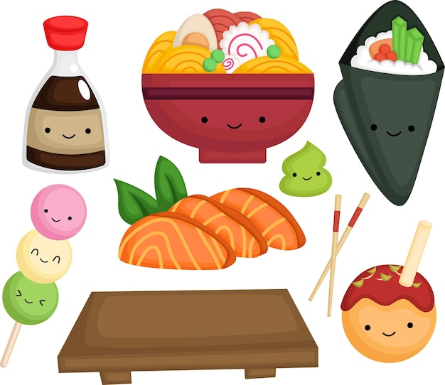 a vector of many types of Japanese foods