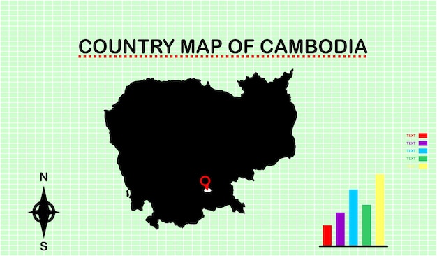 VECTOR MAP OF CAMBODIA WITH GRID BACKGROUND. ACCOMPANYED WITH DIAGRAM GRAPHICS