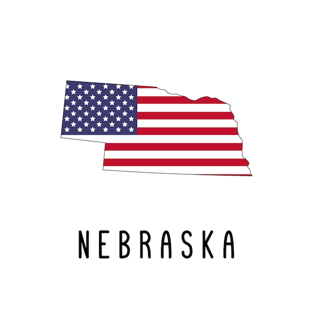 Vector map of Nebraska painted in the colors American flag Silhouette or borders of USA state