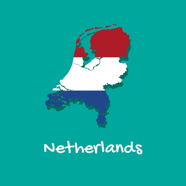 Vector map of Netherlands painted in the colors of the flag The country's borders with shadow