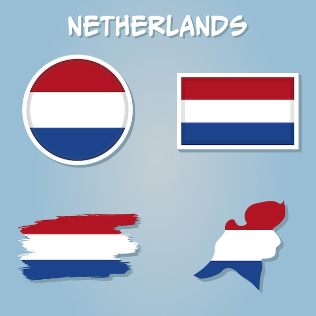 Vector map of Netherlands with flag Isolated blue background