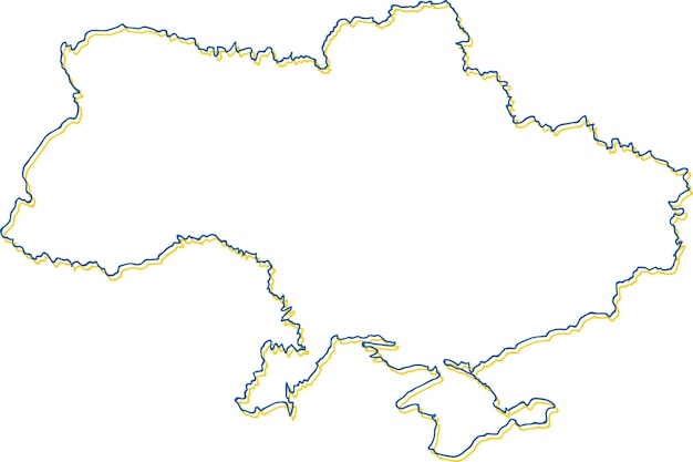 Vector map state of Ukraine Simple hand made line drawing map Blue and yellow outline