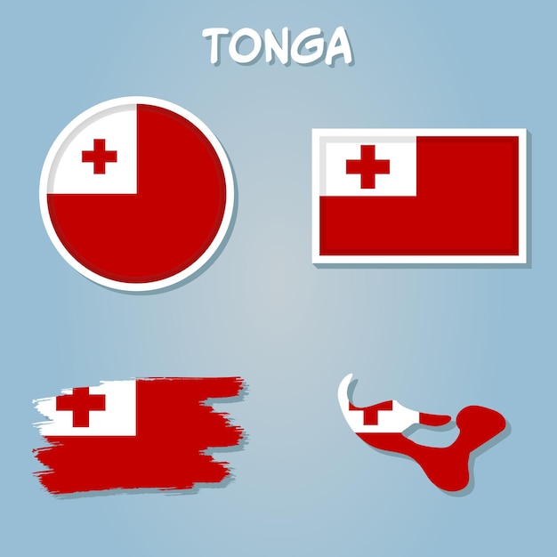 Vector map of Tonga with flag Isolated blue background