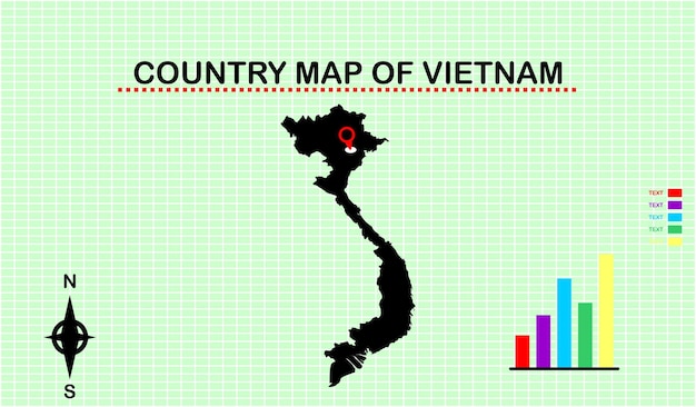 VECTOR MAP OF VIETNAM WITH GRID BACKGROUND. ACCOMPANYED WITH DIAGRAM GRAPHICS