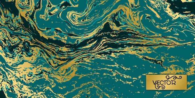 Vector marble ocean wave green and gold abstract background