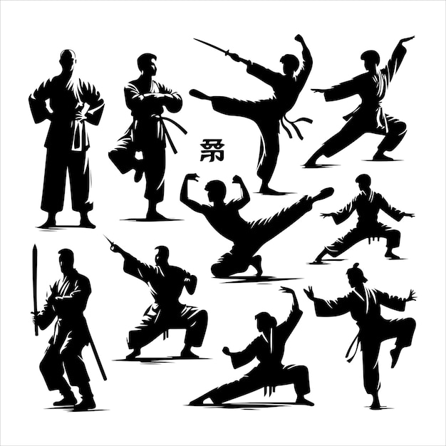 Vector vector martial art or karate kung fu silhouettes vector illustration