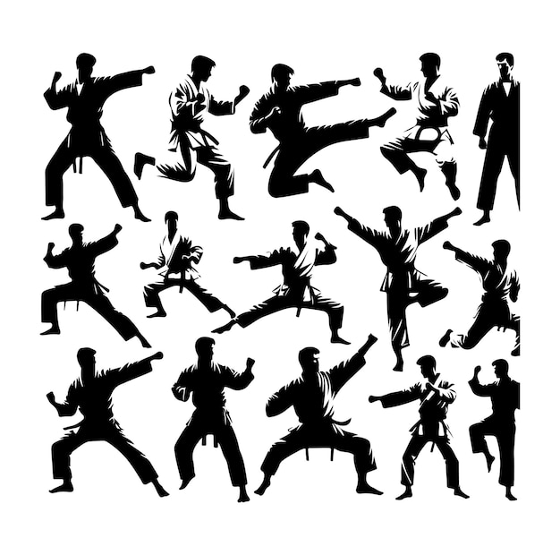 Vector martial art or karate silhouettes vector illustration