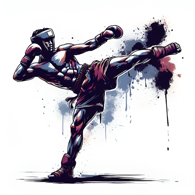 vector Martial arts fighter with high kicks in pixel art illustration