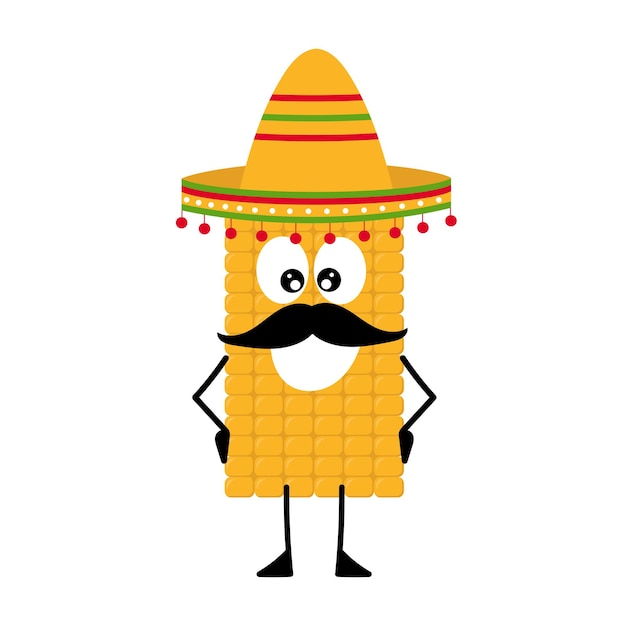 Vector mascot cartoon and illustration of a mustache corn wearing sombrero