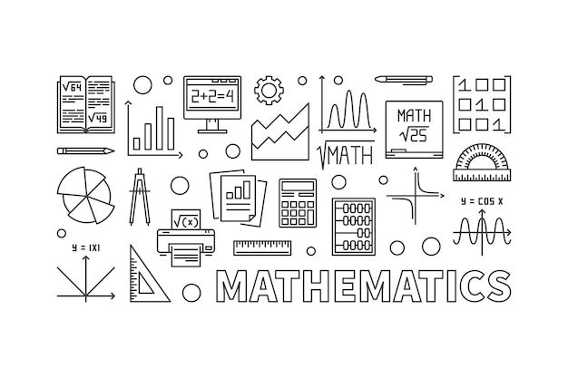 Vector mathematics concept modern illustration - math outline banner