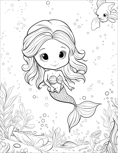 Vector Mermaid Coloring Pages for Toddlers and Kids