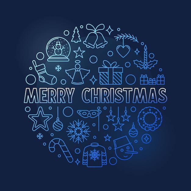 Vector Merry Christmas Banner Round thin line blue design