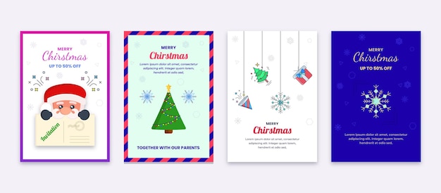 Vector Merry Christmas card set background banner design. flat style vector poster illustration