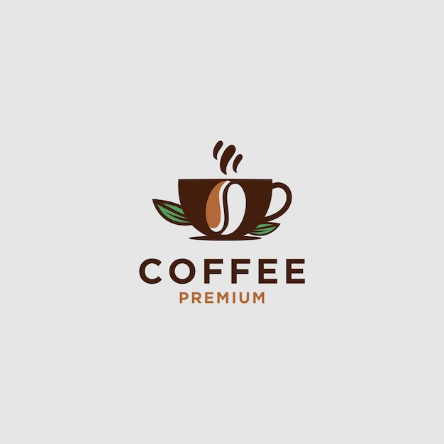 vector minimal hipster logo of coffee bean plant branch with leaf line icon simple and natural