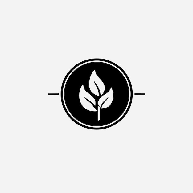 Vector of a minimalist black and white logo featuring a leaf design