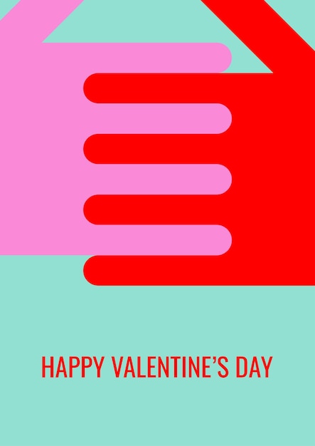 Vector vector minimalist greeting card for valentine's day. hand in hand, two palms, two lovers.