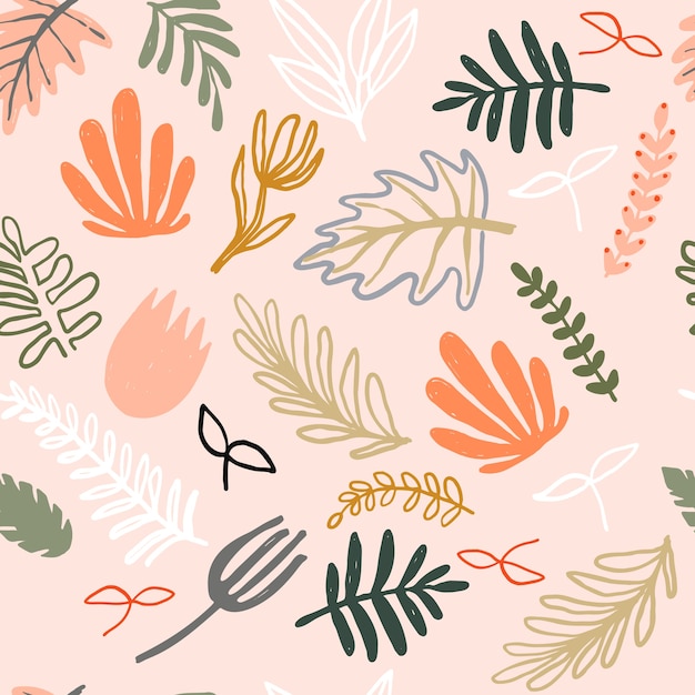 Vector minimalist naive plants. Seamless pattern. 