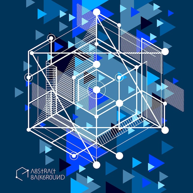 Vector minimalistic geometric abstract 3D blue black composition in futuristic style. Modern geometric composition can be used as template and layout.