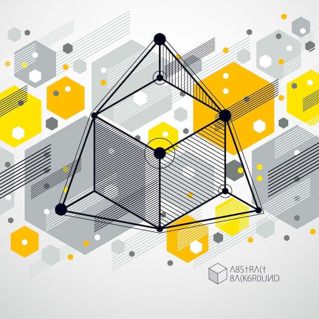 Vector minimalistic geometric abstract 3D yellow composition in futuristic style. Modern geometric composition can be used as template and layout.