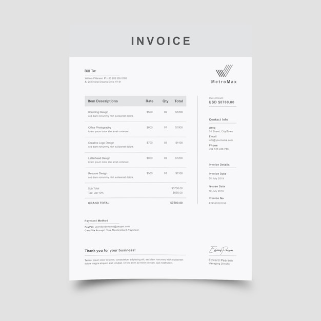 vector modern business invoice template