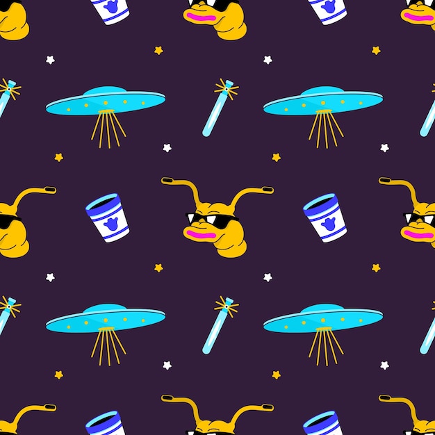 Vector modern cool pattern on the theme of space aliens and extraterrestrials arriving on spaceships