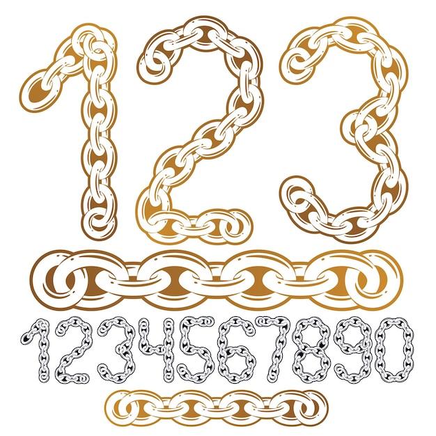 Vector modern numbers collection. Trendy  numbers for use as poster design elements. Made with iron chain, linked connection.