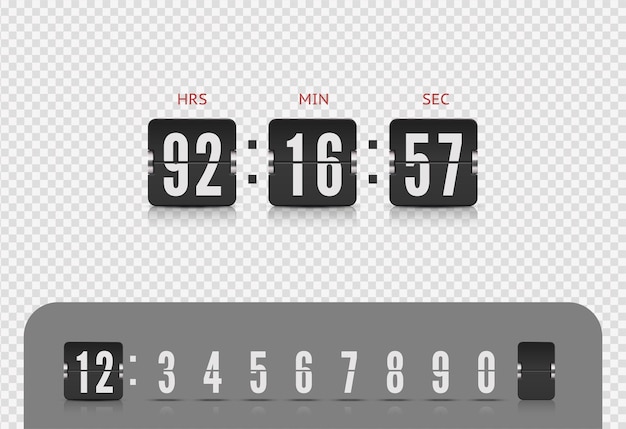 Vector modern ui design of retro time meter with numbers Old design scoreboard clock template Score board number font