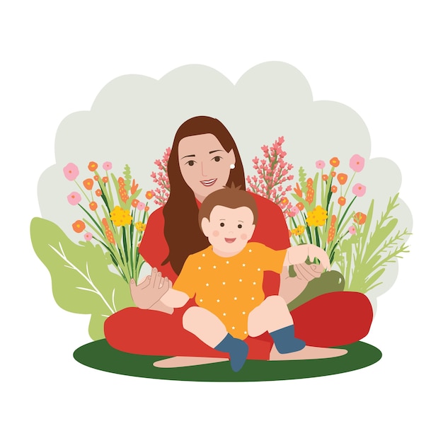 Vector Mom and Baby concept illustration mother's day