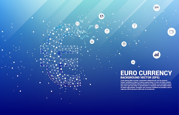 Vector money euro currency from Polygon dot connect line. Concept for europe financial network connection.