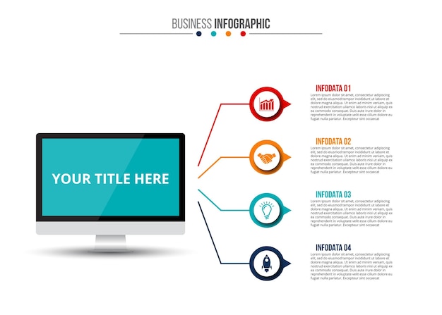 Vector vector monitor infographic business concept with 4 options parts steps or processes