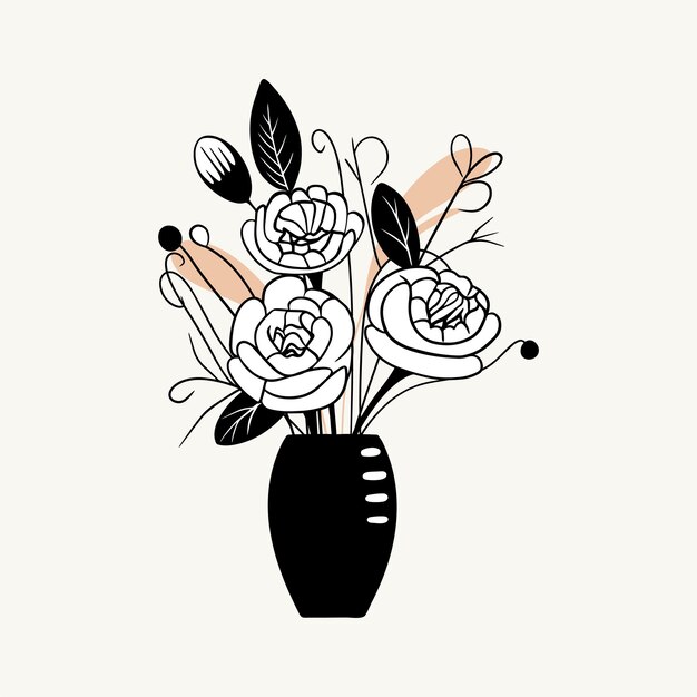 Vector vector monochrome bouquet hand drawn spring flowers in black flowers outline