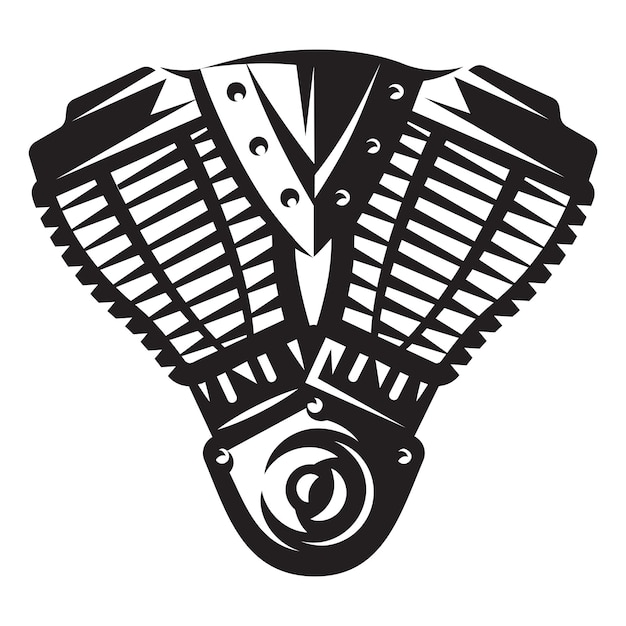 Vector monochrome illustration of motorcycle engine