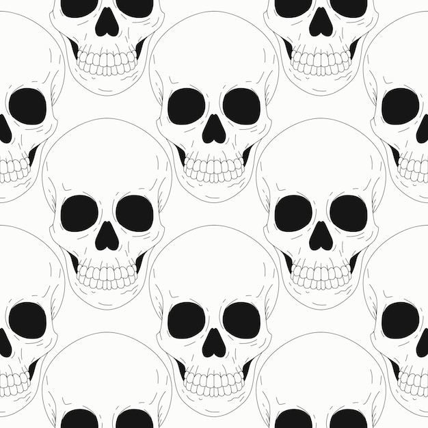 Vector monochrome illustration seamless pattern with skulls Sugar skull The day of the Dead