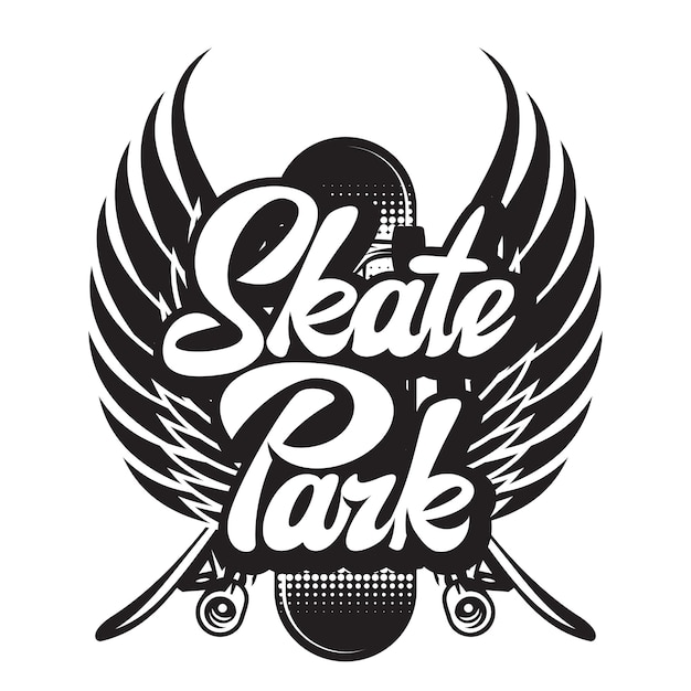 Vector monochrome illustration on skateboarding with calligraphic inscription